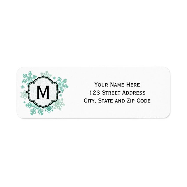 Blue Snowflake Monogram Address Labels (Vorne)