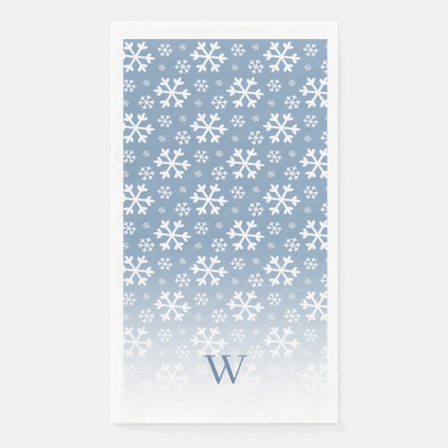 Blue Snowflake Monogram Serviette (Vorderseite)