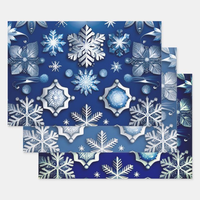 Blue Snowflake Motif Collection Geschenkpapier Set (Set)