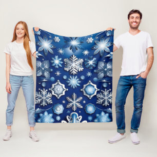 Blue Snowflake Motif Fleecedecke