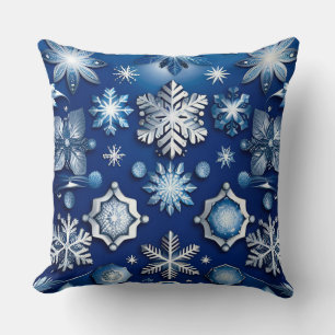 Blue Snowflake Motif Kissen