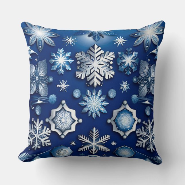 Blue Snowflake Motif Kissen (Vorderseite)