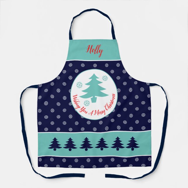 Blue Snowflake Muster All-Over-Print-Schürze Schürze (Vorderseite)