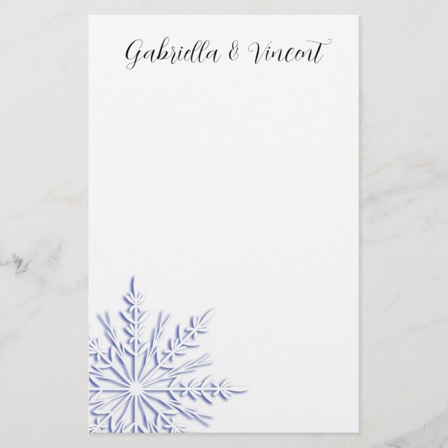 Blue Snowflake on White Winter Wedding Briefpapier (Vorderseite)