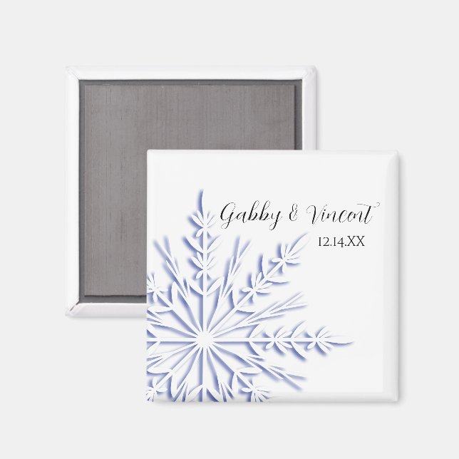 Blue Snowflake on White Winter Wedding Magnet (Vorderseite/Rückseite)