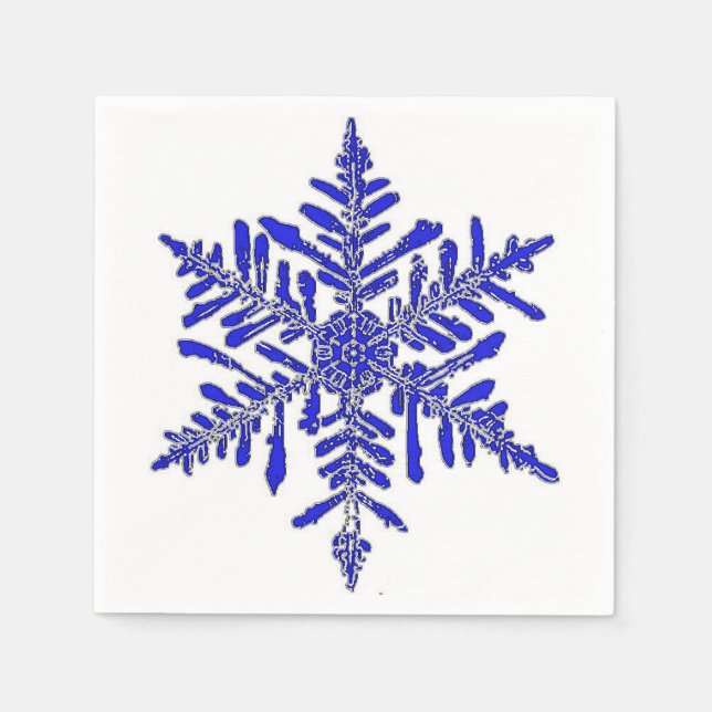 Blue Snowflake Paper Cocktail Napkin Serviette (Vorderseite)