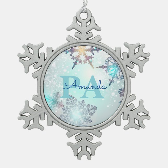 Blue Snowflake Personalized Name PA Schneeflocken Zinn-Ornament (Vorderseite)