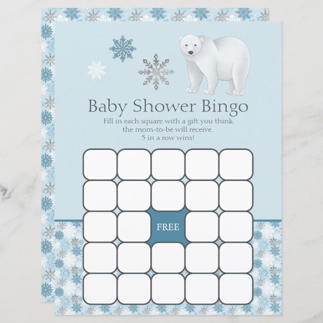 Blue Snowflake Polar Bear Baby Shooting Bingo Game (Vorne/Hinten)