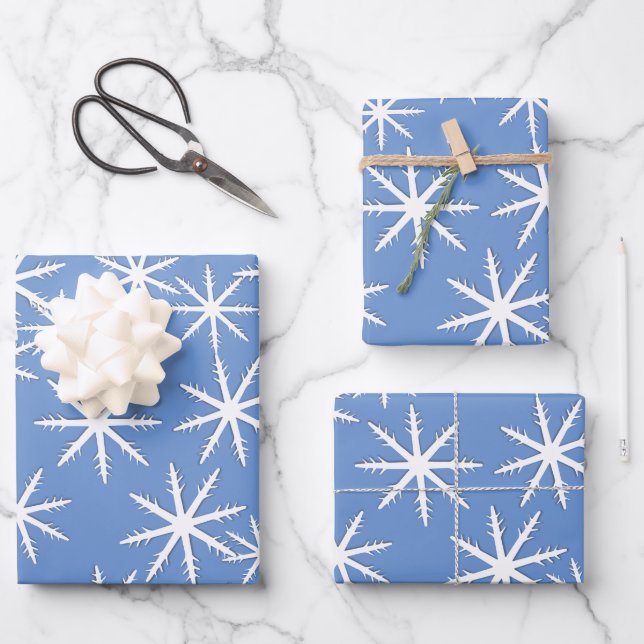 Blue Snowflake Print Geschenkpapier Set (Vorderseite)