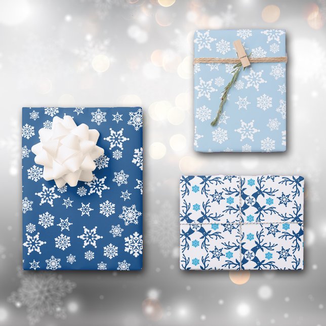 Blue Snowflake Rentier Weihnachtsmuster Geschenkpapier Set (Von Creator hochgeladen)