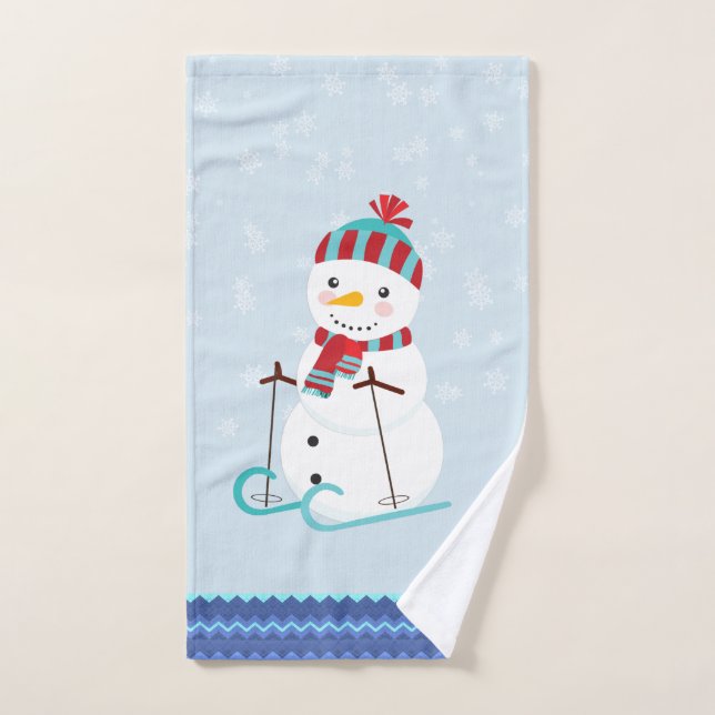 Blue Snowflake Snowmen Weihnachtsbadehandtücher Badhandtuch Set (Handtuch)