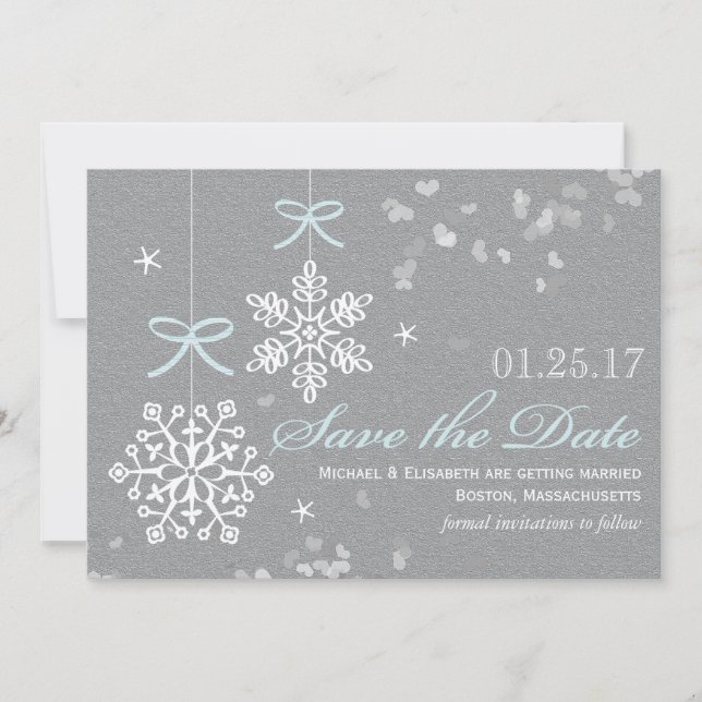 Blue Snowflake Speichern Sie die Datumskarten Save The Date (Vorderseite)
