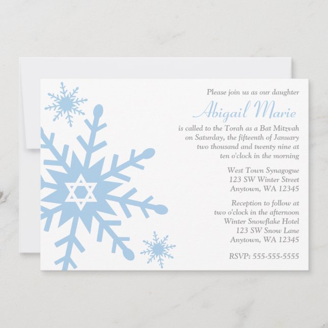 Blue Snowflake Star von David Bat Mitzvah Einladung (Vorderseite)
