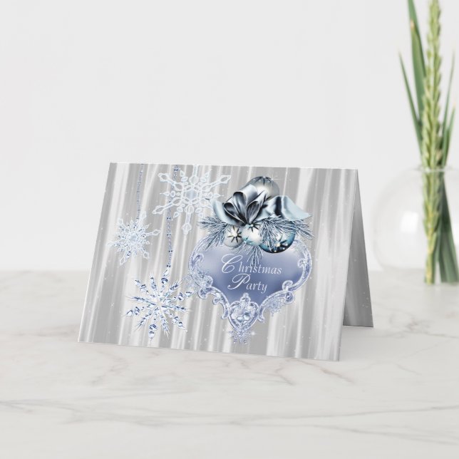 Blue Snowflake Weihnachts-Party Einladung (Vorderseite)