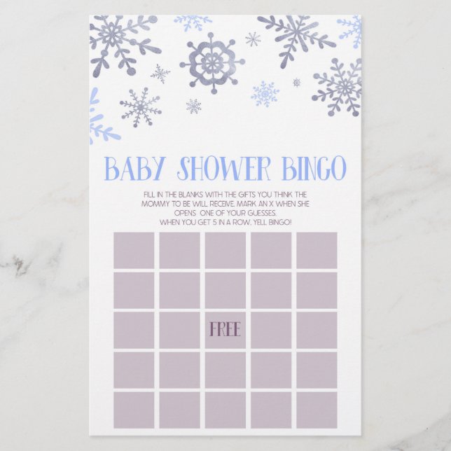Blue Snowflake Winter Bingo Baby Showspiel Briefpapier (Vorderseite)