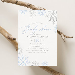Blue Snowflake Winter Boy Baby Dusche Einladung