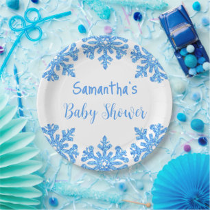 Blue Snowflake Winter Boy Baby Dusche Pappteller