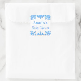 Blue Snowflake Winter Boy Baby Dusche Quadratischer Aufkleber