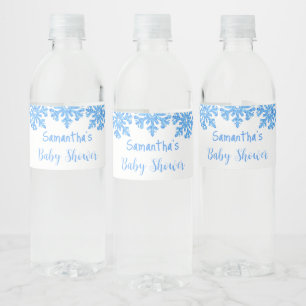Blue Snowflake Winter Boy Baby Dusche Wasserflaschenetikett