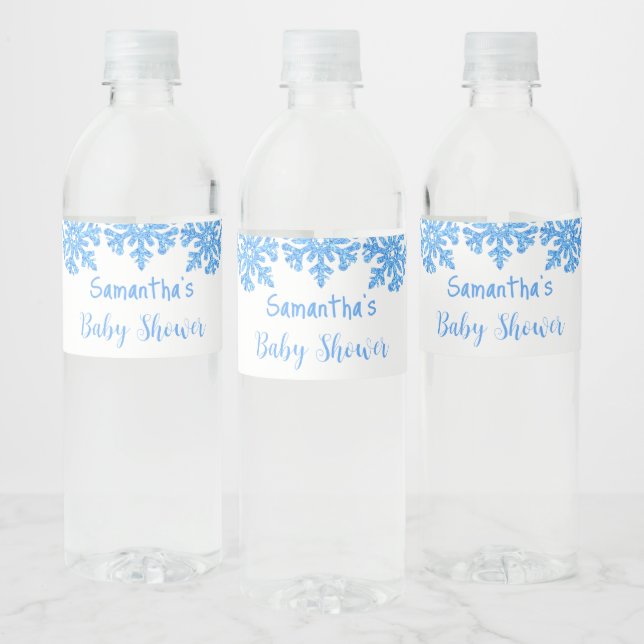Blue Snowflake Winter Boy Baby Dusche Wasserflaschenetikett (Flaschen)