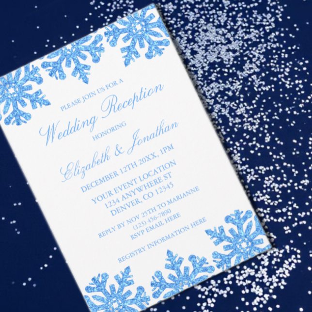 Blue Snowflake Winter Hochzeit Empfang Einladung (Von Creator hochgeladen)