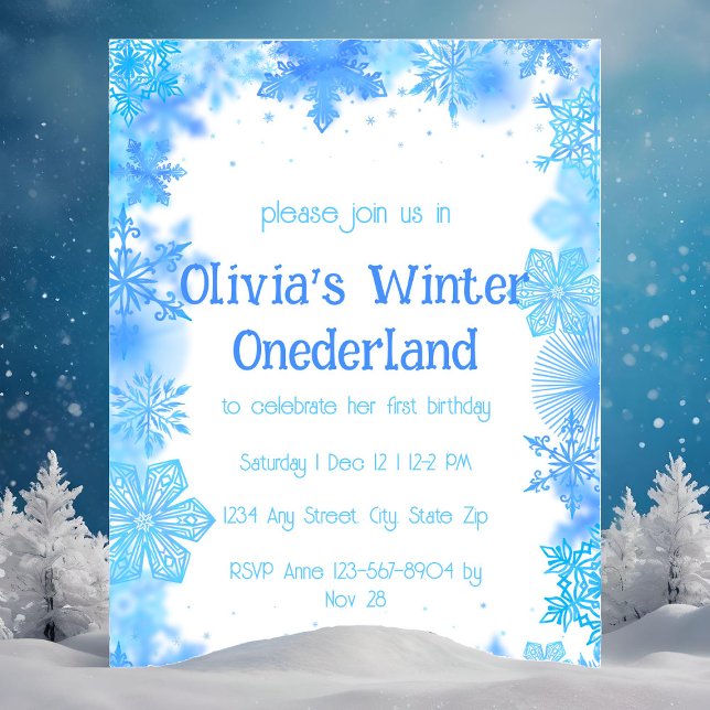 Blue Snowflake Winter Onederland Party Einladung (Von Creator hochgeladen)