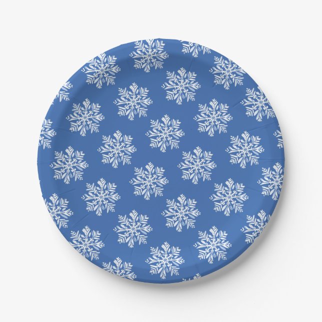 Blue Snowflake Winter Pattern Christmas Holiday  Pappteller (Vorderseite)