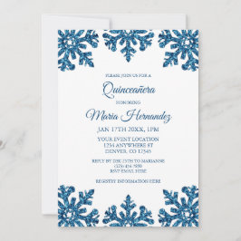 Blue Snowflake Winter Quinceñera Einladung