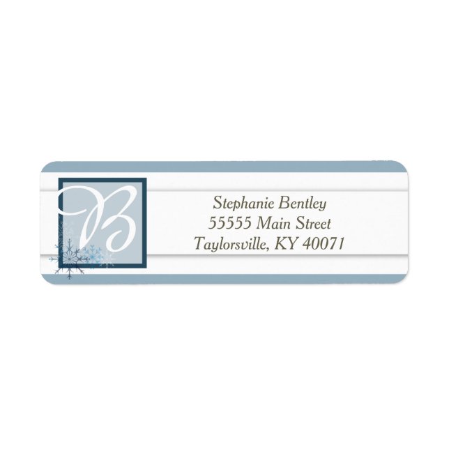 Blue Snowflake Winter Wedding Return Label (Vorne)