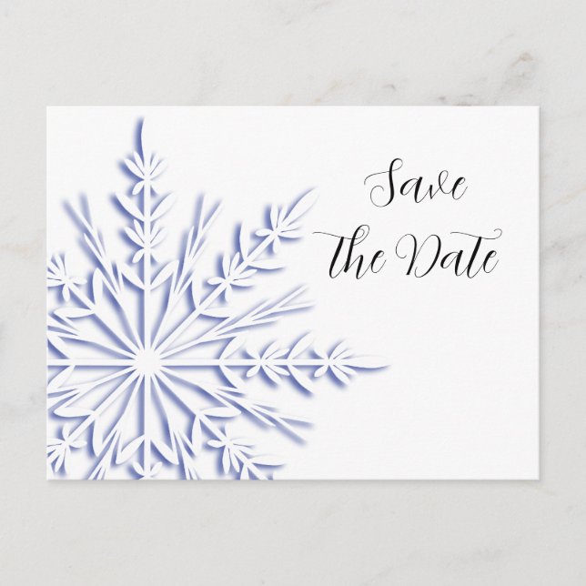 Blue Snowflake Winter Wedding Save the Date Ankündigungspostkarte (Vorderseite)