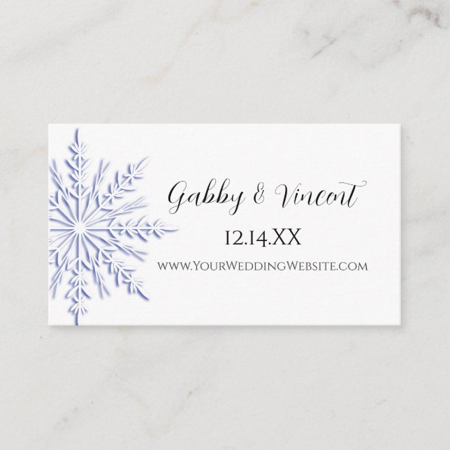 Blue Snowflake Winter Wedding Website Card Begleitkarte (Vorderseite)