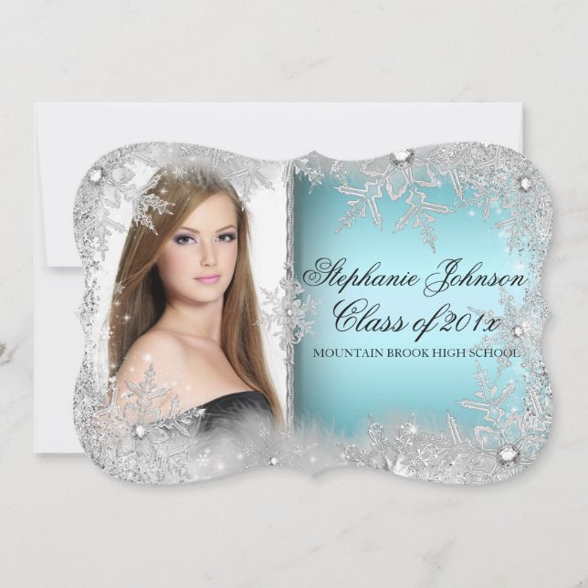 Blue Snowflake Winter Wonderland Abschluss Card Einladung (Vorderseite)