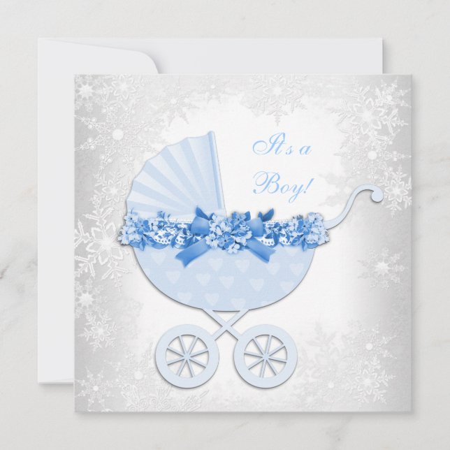 Blue Snowflake Winter Wonderland Baby Dusche Einladung (Vorderseite)