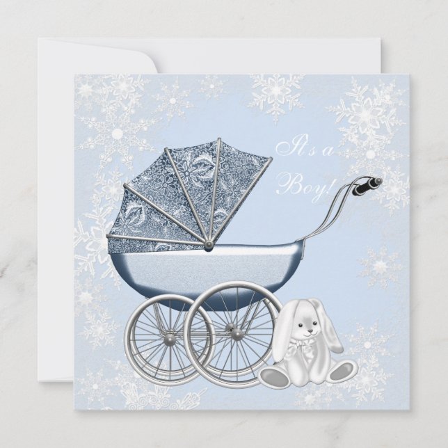 Blue Snowflake Winter Wonderland Baby Dusche Einladung (Vorderseite)
