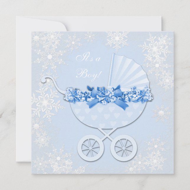 Blue Snowflake Winter Wonderland Baby Dusche Einladung (Vorderseite)