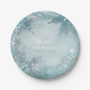 Blue Snowflake Winter Wonderland Party Pappteller