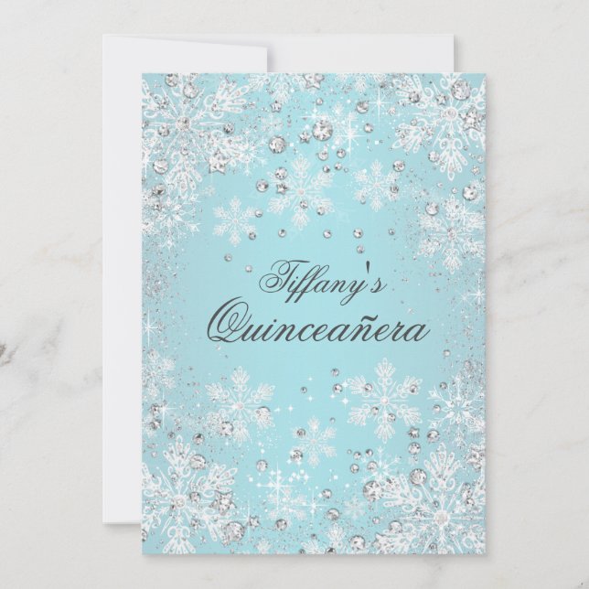 Blue Snowflake Winter Wonderland Quinceanera Einladung (Vorderseite)