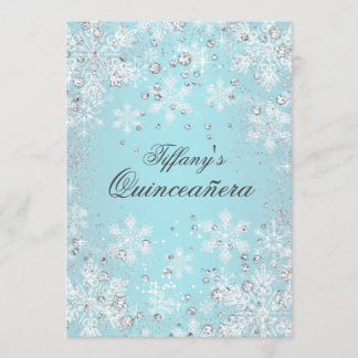 Blue Snowflake Winter Wonderland Quinceanera Einladung