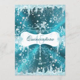 Blue Snowflake Winter Wonderland Quinceanera Einladung