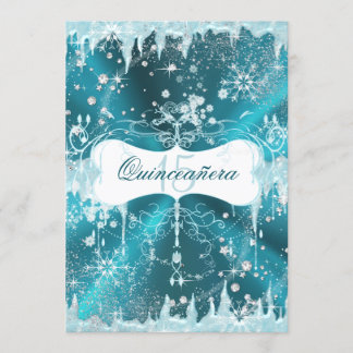 Blue Snowflake Winter Wonderland Quinceanera Einladung