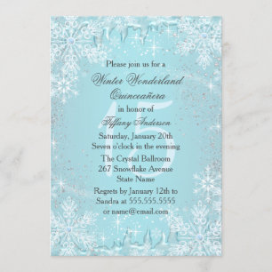 Blue Snowflake Winter Wonderland Quinceanera Einladung