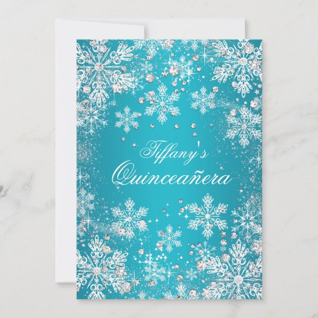 Blue Snowflake Winter Wonderland Quinceanera Einladung (Vorderseite)