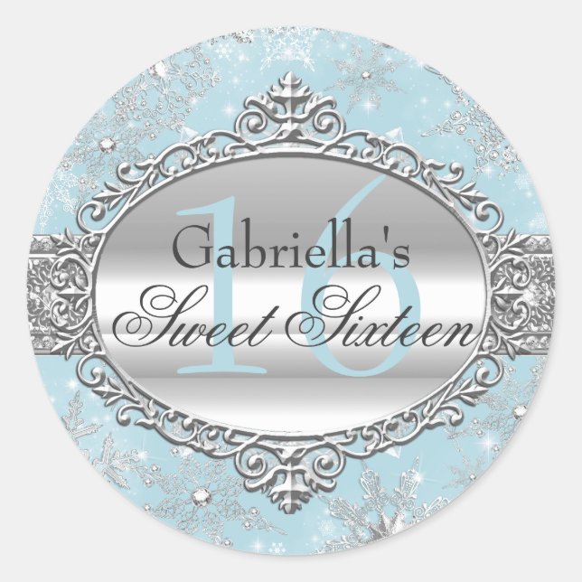 Blue Snowflake Winter Wonderland Sweet 16 Sticker (Vorderseite)