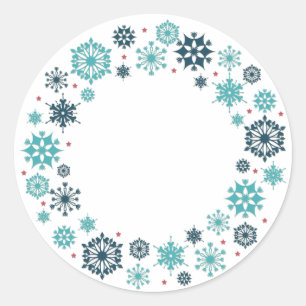 Blue Snowflake Wreath Runder Aufkleber