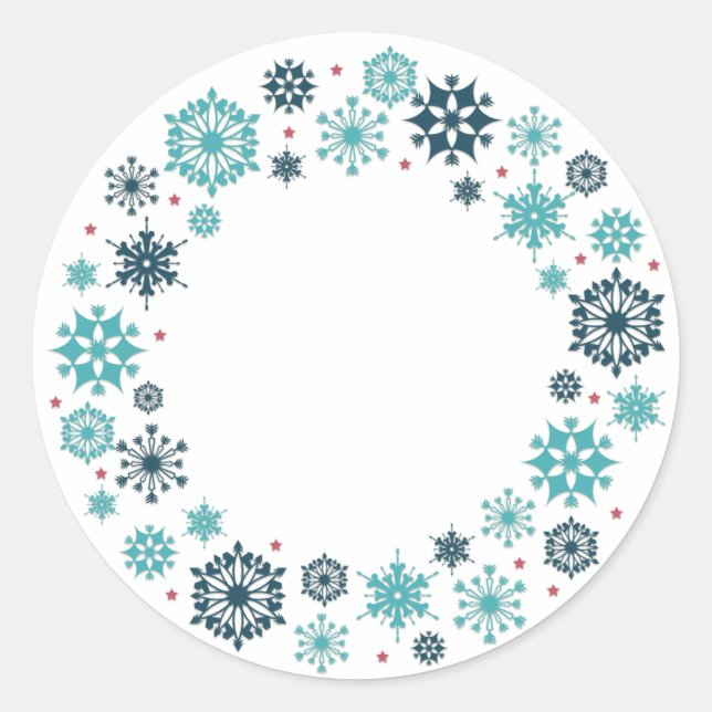Blue Snowflake Wreath Runder Aufkleber (Vorderseite)