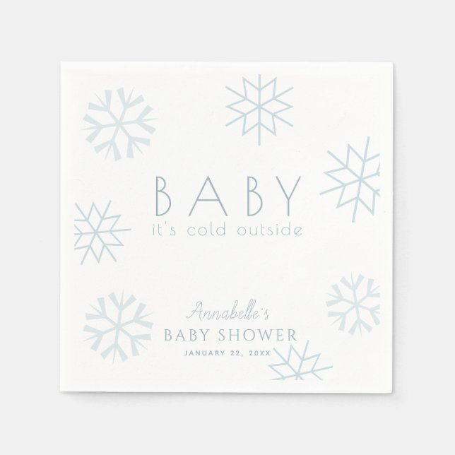 Blue Snowflakes Boy Baby Dusche Napkins Serviette (Vorderseite)
