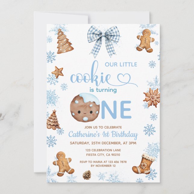 Blue Snowflakes Cookies wird eins Einladung (Vorderseite)