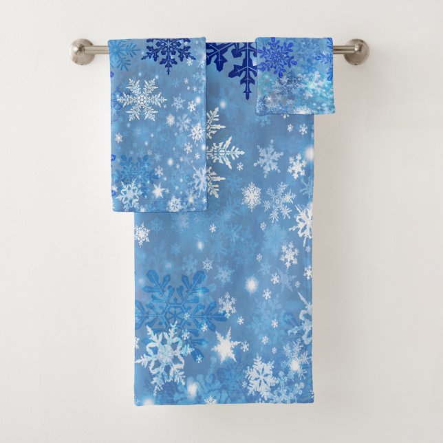 Blue Snowflakes Design Badetuch Set (Insitu)