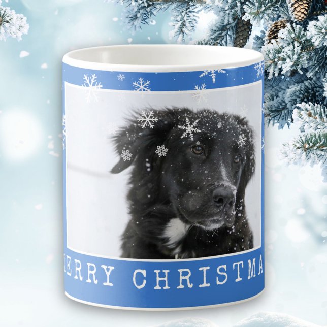 Blue Snowflakes Dog Pet Foto Frohe Weihnachten Kaffeetasse (Von Creator hochgeladen)