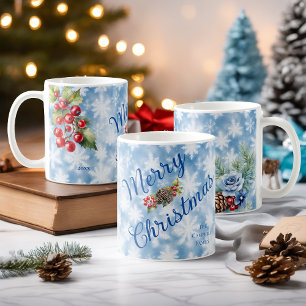 Blue Snowflakes Familie Name Weihnachtsjahr Kaffeetasse